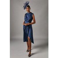 Coast Women's Satin Midi Dress With Twist Waist in Navy | Size: 18