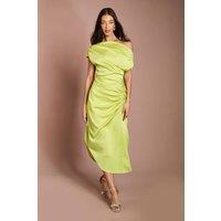 Coast Women's Satin Ruched One Shoulder Asymmetric Hem Midi Dress in Olive | Size: 14