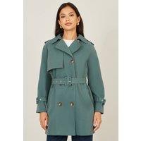 Yumi Women's Teal Belted Trench Coat With Check Lining | Size: 8