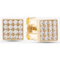 T.H.Baker Women's 9ct Yellow Gold Cubic Zirconia Square Stud Earrings E1639Y