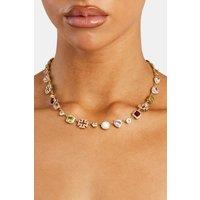 Cernucci Women's Pink Heart Multi Gem Chain - Gold in Metallic Gold | Size: 16 inches