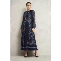 Hobbs London Women's Sia Silk Dress in Dark Navy | Size: 8