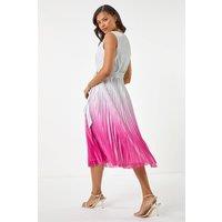 Roman Women's Pleated Ombre Midi Dress in Pink | Size: 16