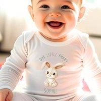 Aye Do Gifts Personalised Our Little Bunny Babygrow in White | Size: 0-3 m