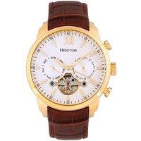 Heritor Automatic Men's Arthur Semi-Skeleton Leather-Band Watch with Day & Date in Gold