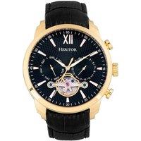 Heritor Automatic Men's Arthur Semi-Skeleton Leather-Band Watch with Day & Date in Black