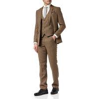 XPOSED Men's Herringbone 3 Piece Tweed Suit in Retro Blinders Style in Tan | Size: 46R