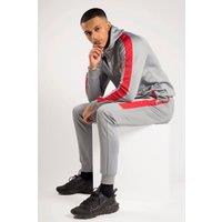 AARHON Men's Contrast Stripe Zip Up Hoodie & Jogger Tracksuit Set in Grey | Size: Large