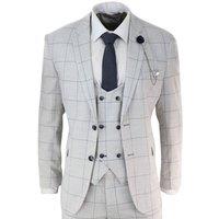 Infinity Leather Men's 3 Piece Check Tweed Vintage Retro Classic Suit in Grey | Size: 46R