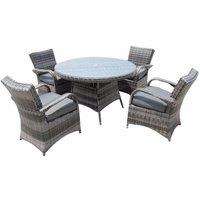 FURNITURE ONE Men's Rattan Effect 4 Seater Dining Set Round Table & chair set NO ASSEMBLY & ALUMINIUM FRAME in Grey