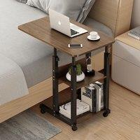 Living and Home 3-tier Height Adjustable Mobile Table Overbed Desk with Wheels in Brown