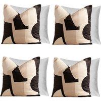 OHS 4 x Abstract Velvet Print Filled Cushion Covers in Black | Size: 45 cm x 45 cm