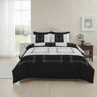 Snug City Patchwork Duvet Cover Set Vintage Style Bedding Matching Pillowcases in Black | Size: Double