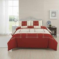 Snug City Patchwork Duvet Cover Set Vintage Style Bedding Matching Pillowcases in Red | Size: Super King