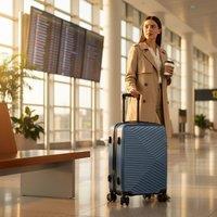 Infinity Leather Hard Shell Cabin 48 x 37 x 20 cm Secure Luggage Suitcase - Belgium in Blue