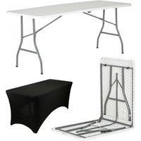 Harbour Housewares Folding Camping Picnic Table with Fitted Tablecloth - (6ft) - White in Black