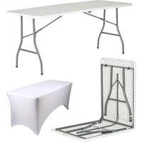 Harbour Housewares Folding Camping Picnic Table with Fitted Tablecloth - (6ft) - White