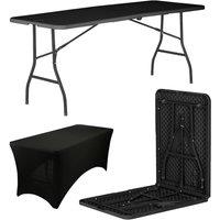 Harbour Housewares Folding Camping Picnic Table with Fitted Tablecloth - (6ft) - Black