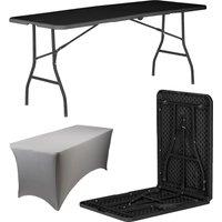 Harbour Housewares Folding Camping Picnic Table with Fitted Tablecloth - (6ft) - Black in Grey