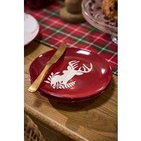 Dibor Set of 2 Red Christmas Stag Side Plates Ceramic Dessert Plates Dia 21cm | Size: 2 Pack