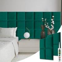 Novecrafto Set of 4 Soft Velvet Upholstered Wall Panels 30x30cm with Adhesive in Dark Green | Size: 30x30 cm