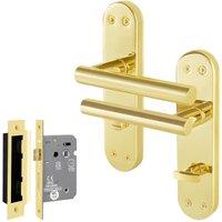 AFIT T-Bar Polished Brass Bathroom Backplate Lock Set 64mm x1 Pair in Gold | Size: 150mm x 150mm