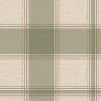 Belgravia Carmella Checked Heavyweight Vinyl Textured Wallpaper in Green