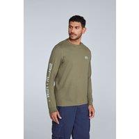 Animal Men's 'Tommy' Long Sleeve Graphic Cotton T-Shirt in Khaki | Size: Small