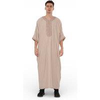 Infinity Leather Men's Moroccan Thobe Robe Djellaba Gandoura Eid Jubba- HM66 in Taupe | Size: 60L