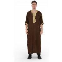 Infinity Leather Men's Ramadan Moroccan Thobe Robe Djellaba Gandoura Eid Jubba-HM67 in Dark Brown | Size: 60L