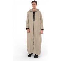 Infinity Leather Men's Eid Hooded Moroccan Thobe Robe Djellaba Gandoura Ramadan Jubba- HM3 in Light Sand | Size: 54L
