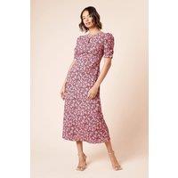 Dorothy Perkins Women's Short Sleeve Multi Floral Keyhole Jersey Midi Dress in Pink | Size: 16