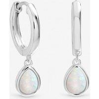 Inicio Women's Sterling Silver Plated Opal Peardrop Charm Hoops