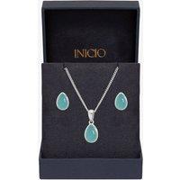 Inicio Women's Sterling Silver Plated Turquoise Peardrop Set - Gift Box