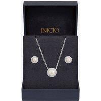 Inicio Women's Sterling Silver Plated Pearl Halo Set - Gift Box