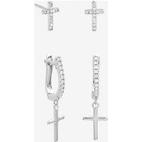 Inicio Women's Sterling Silver Plated Cross Hoop & Stud Earrings - Pack of 2