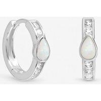 Inicio Women's Sterling Silver Plated Opal Huggie Hoops