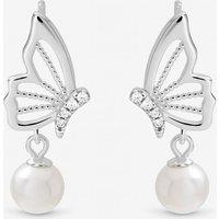 Inicio Women's Sterling Silver Plated Polished Butterfly Pearl Drop Earrings