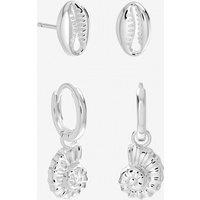 Inicio Women's Sterling Silver Plated Shell Earrings - Pack of 2
