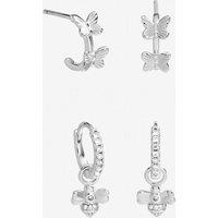 Inicio Women's Sterling Silver Plated Butterfly Bumble Bee Earrings - Pack of 2