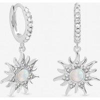 Inicio Women's Sterling Silver Plated Opal Sunburst Charm Hoops