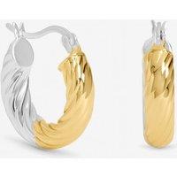 Inicio Women's Sterling Silver Plated Two Tone Textured Twist Hoop Earrings