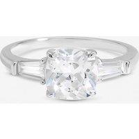 Inicio Women's Sterling Silver Plated Cubic Zirconia Trilogy Engagement Ring - Gift Pouch | Size: XL