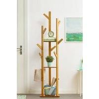 Living and Home Wooden Coat Stand Rack 8 Hooks Corner Clothes Hanger Holder 3-tier Storage Shelf Garment Rack in Brown