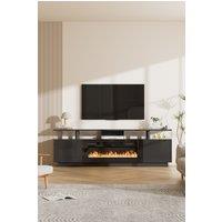 Living and Home Recessed Electric Fireplace TV Stand with Remote Control in Black