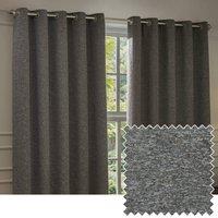 Paoletti Galaxy Velvet Chenille Eyelet Curtain Pair in Charcoal | Size: 117 cm width x 183 cm drop