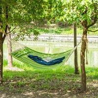 OUTSUNNY Wide Hammock Cotton Swing Hanging Bed Outdoor Garden Portable W/ Pillow in Green
