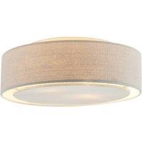 Happy Homewares Modern Flush Linen Fabric Ceiling Light Fitting with Diffuser Plate in Grey