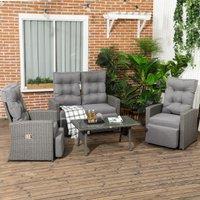 OUTSUNNY 4 Piece Rattan Garden Furniture Set with Sofa, Glass Table in Grey
