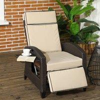 OUTSUNNY Garden Recliner w/ Cushion, Reclining Rattan Chair in Khaki